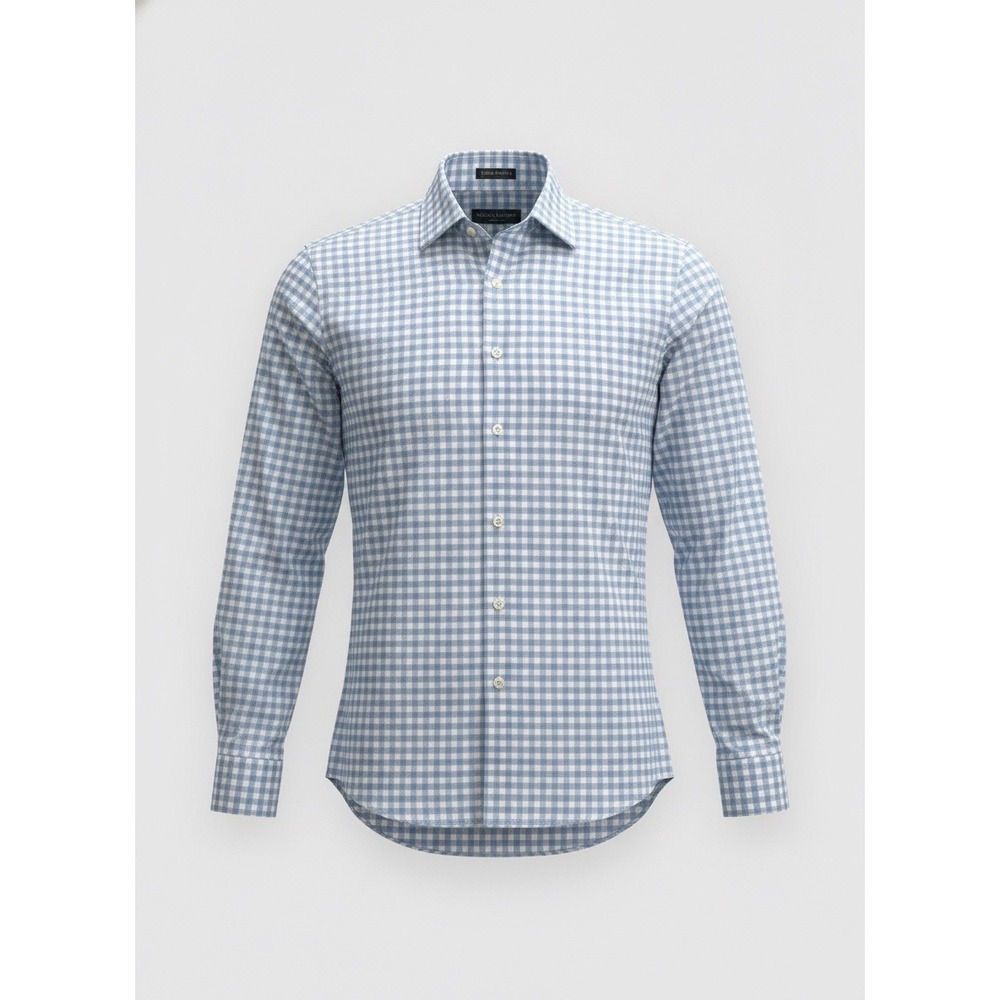 Banana Republic Dress Shirt Mens Blue White Gingham Long Sleeve Stretch